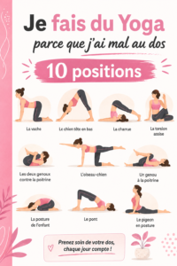 Femme pratiquant des postures de yoga pour soulager son dos sur un tapis.