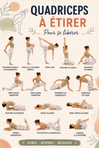 Femme effectuant un étirement des quadriceps sur un tapis de yoga