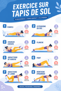 Femme faisant des exercices de renforcement sur un tapis de sol