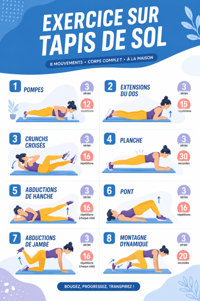 Femme faisant des exercices de renforcement sur un tapis de sol