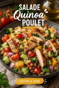 Salade de quinoa au poulet avec des légumes colorés