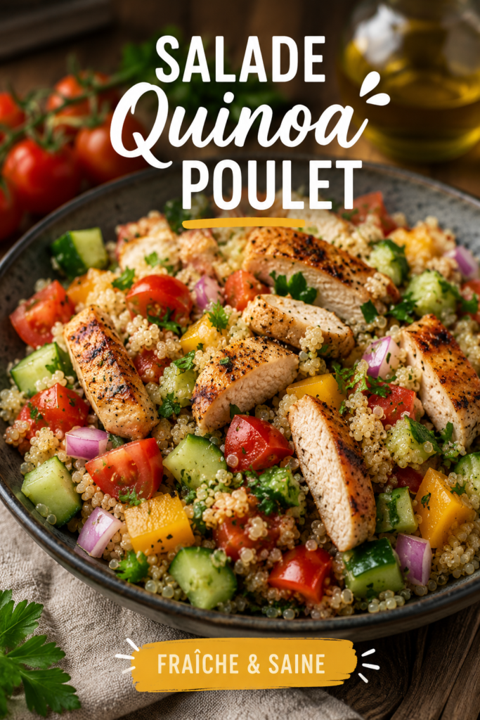 Salade de quinoa au poulet avec des légumes colorés