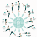 Femme pratiquant la salutation au soleil en yoga à l'extérieur.