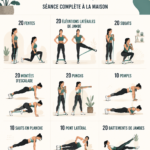 Femme en train de faire des exercices de callisthénie avec des élastiques à la maison.