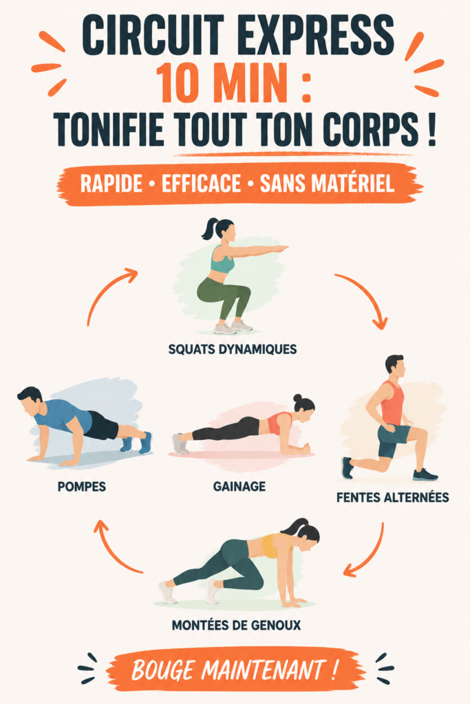 Femme faisant un circuit d'entraînement rapide à la maison pour tonifier son corps.
