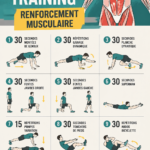Femme pratiquant un circuit training de renforcement musculaire à domicile