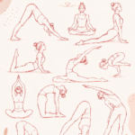 Illustration d'une femme en pose de yoga sur fond apaisant