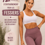 Femme effectuant un entraînement de fessiers de 12 minutes à la maison, avec une ambiance radieuse