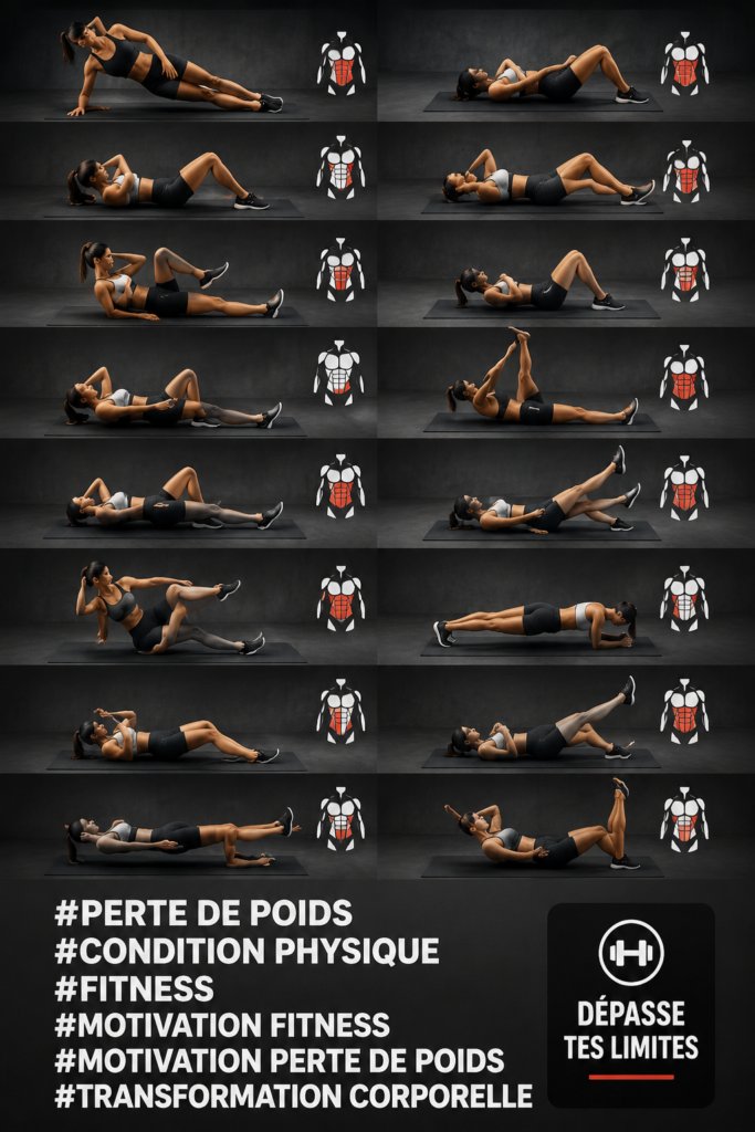 Femme souriante en train de faire des exercices à la maison pour tonifier son corps