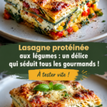 Lasagne aux légumes et protéines servie dans un plat, colorée et appétissante.