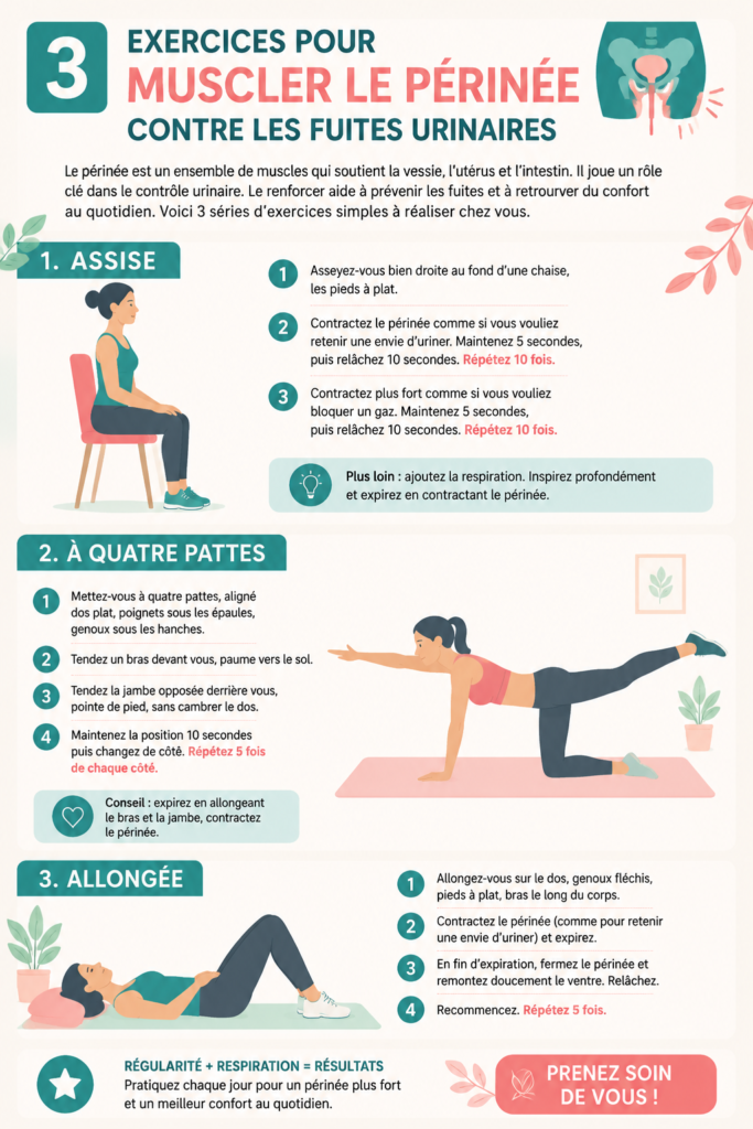 Femme souriante pratiquant des exercices de musculation du périnée à la maison.