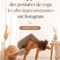 Femme pratiquant une pose de yoga impressionnante sur un fond naturel.