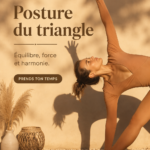 Femme pratiquant la posture du triangle en yoga dans un cadre paisible.