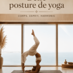 Femme pratiquant une pose de yoga élégante au lever du soleil, symbole de sérénité et de bien-être.