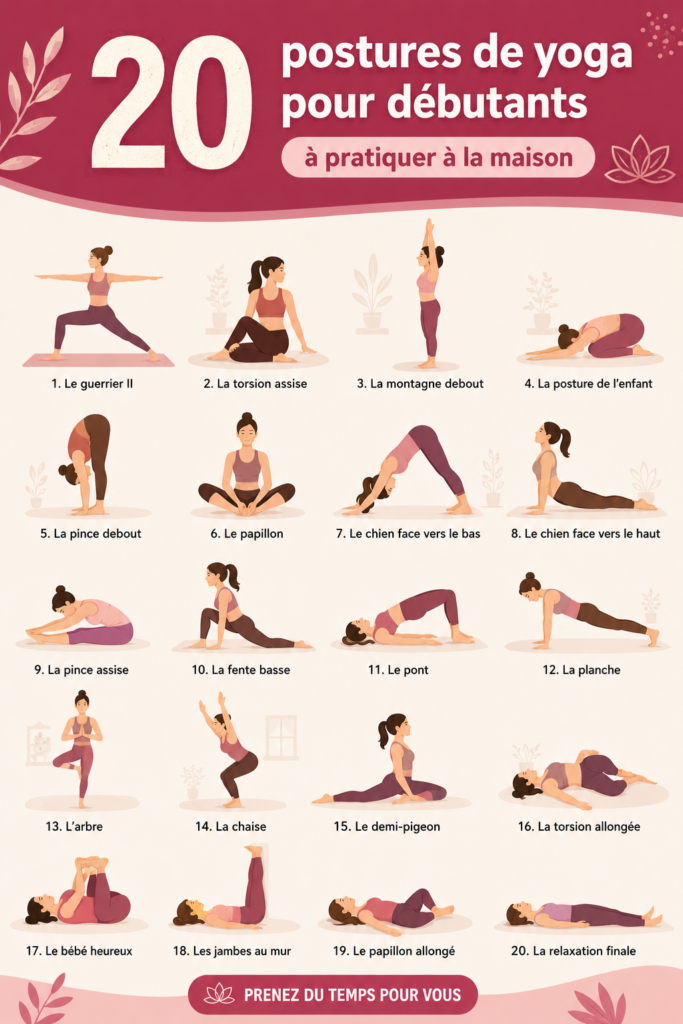Femme pratiquant le yoga à la maison dans une posture relaxante
