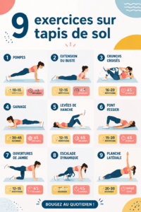 Femme réalisant des exercices de fitness sur un tapis de sol
