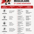 Illustration des différents types de contractions musculaires avec des mouvements illustrés