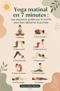 Femme pratiquant un flow de yoga matinal dans un espace lumineux