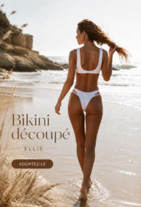 Bikini cut-out élégant mettant en valeur la silhouette féminine sur la plage