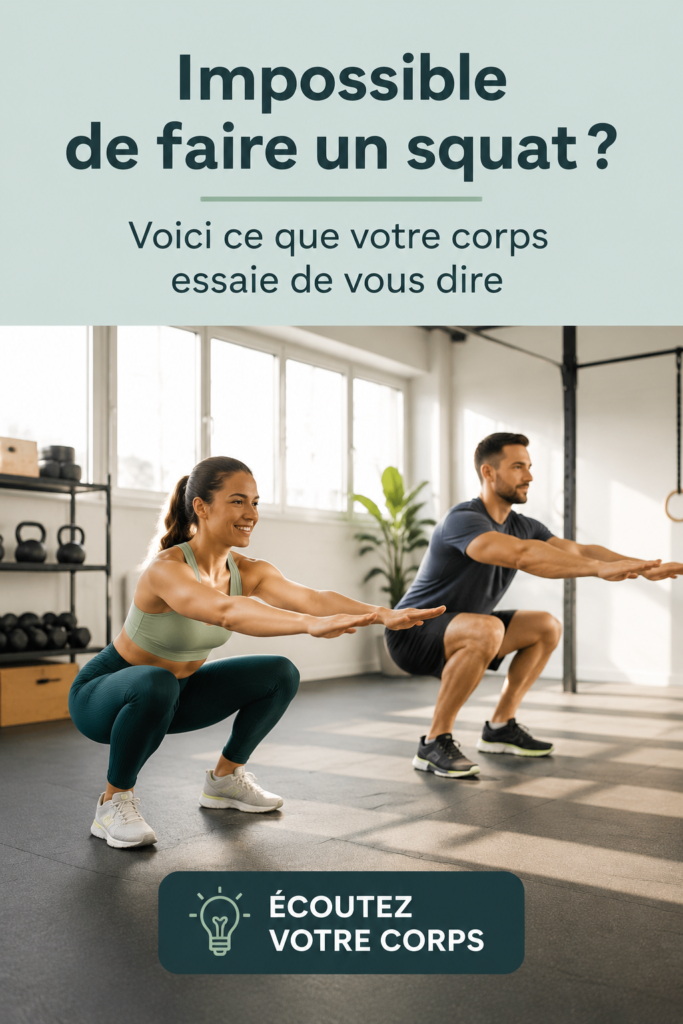Femme en train de faire un squat, illustrant les techniques correctes et l'écoute du corps