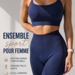 Ensemble de sport moderne pour femmes sur un fond coloré.