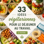Déjeuner végétarien coloré avec des salades et des légumes.
