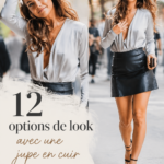Une femme élégante portant une jupe en cuir avec un haut chic