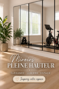 Un élégant miroir au sol dans un salon moderne, ajoutant de la lumière et de la profondeur à la pièce.
