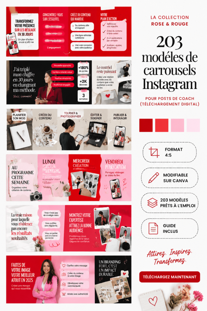 Exemples de modèles Canva pour carrousels Instagram colorés et modernes