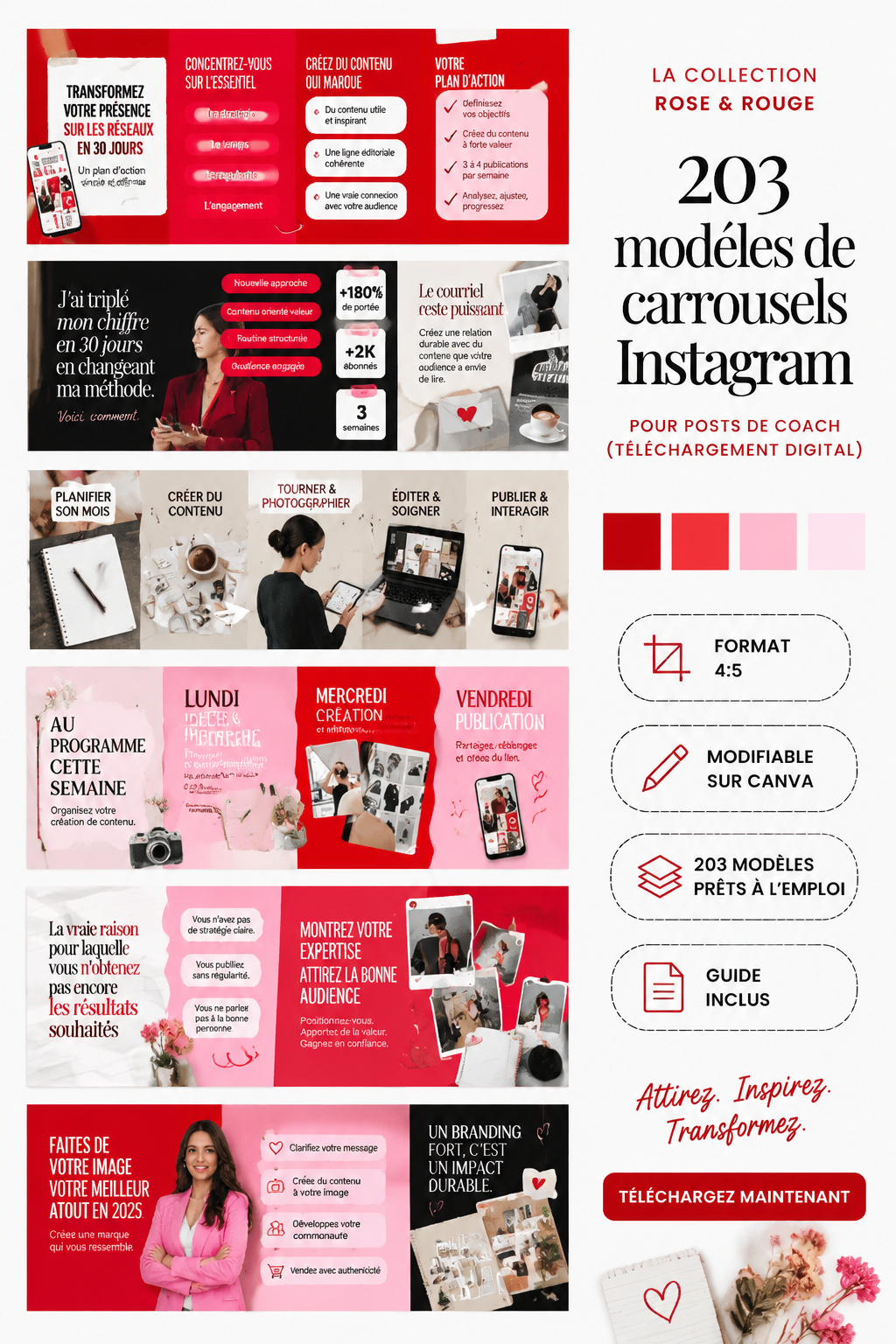 Exemples de modèles Canva pour carrousels Instagram colorés et modernes