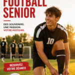 Une photo dynamique d'un match de football seniors avec des joueurs en pleine action.