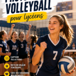Photo d'un match de volleyball au lycée avec des joueurs en action.