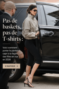Femme moderne portant des pantalons capri avec style en 2026.