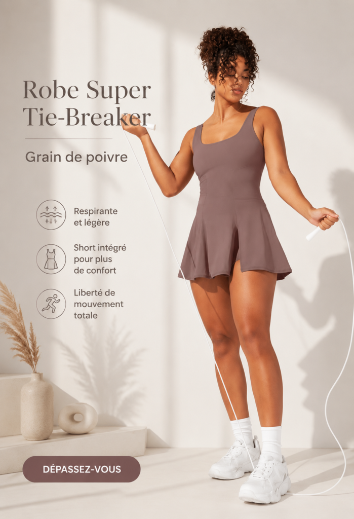 Robe Tie-Breaker™ portée par un mannequin, mettant en avant son design élégant.
