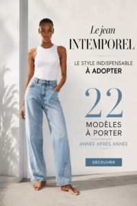 Femme portant un jean classique qui s'adapte à tous les styles.