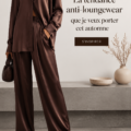 Femme portant une tenue chic anti-loungewear pour l'automne, alliant confort et élégance.