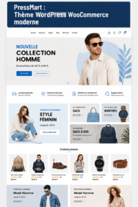 Capture d'écran d'un thème WordPress moderne et attrayant pour une boutique en ligne.