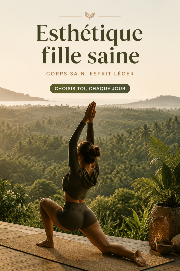 Femme stylée incarnant l'esthétique healthy girl, portant des vêtements confortables et tendances.