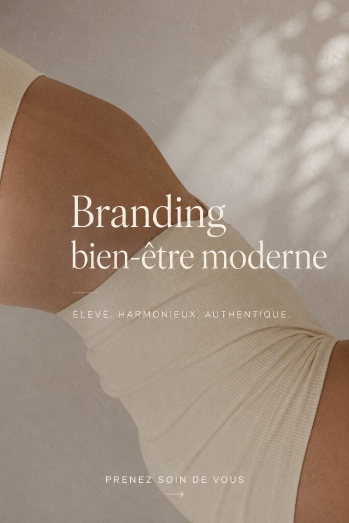 Un collage d'éléments de branding moderne dans le bien-être, incluant des images de santé et de mode.