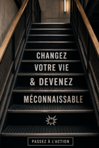 Femme souriante admirant son reflet dans un miroir, symbolisant une transformation personnelle positive.