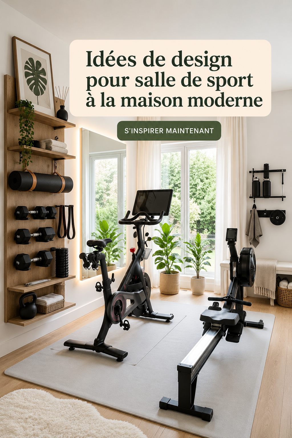 Salle de sport moderne à domicile avec équipement et déco inspirante