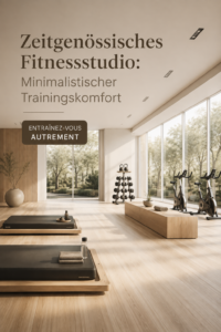 Espace fitness minimaliste avec un équipement bien rangé et une ambiance calme.