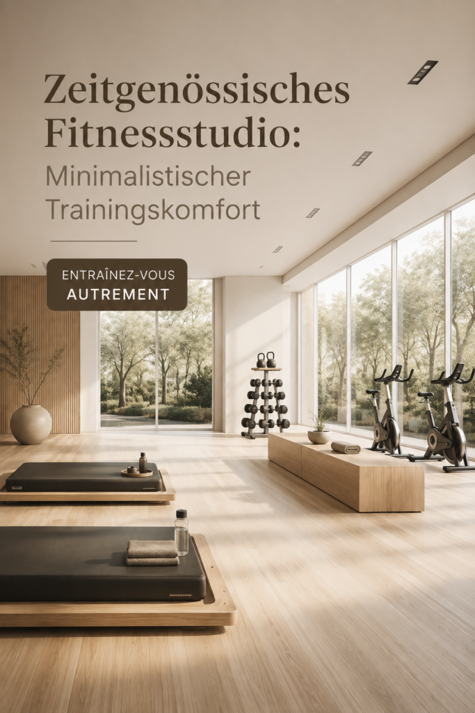 Espace fitness minimaliste avec un équipement bien rangé et une ambiance calme.