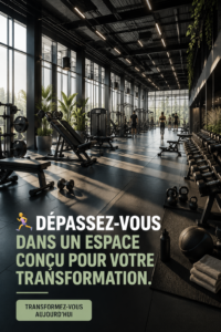 Espace fitness aménagé avec des équipements variés et décorations inspirantes.