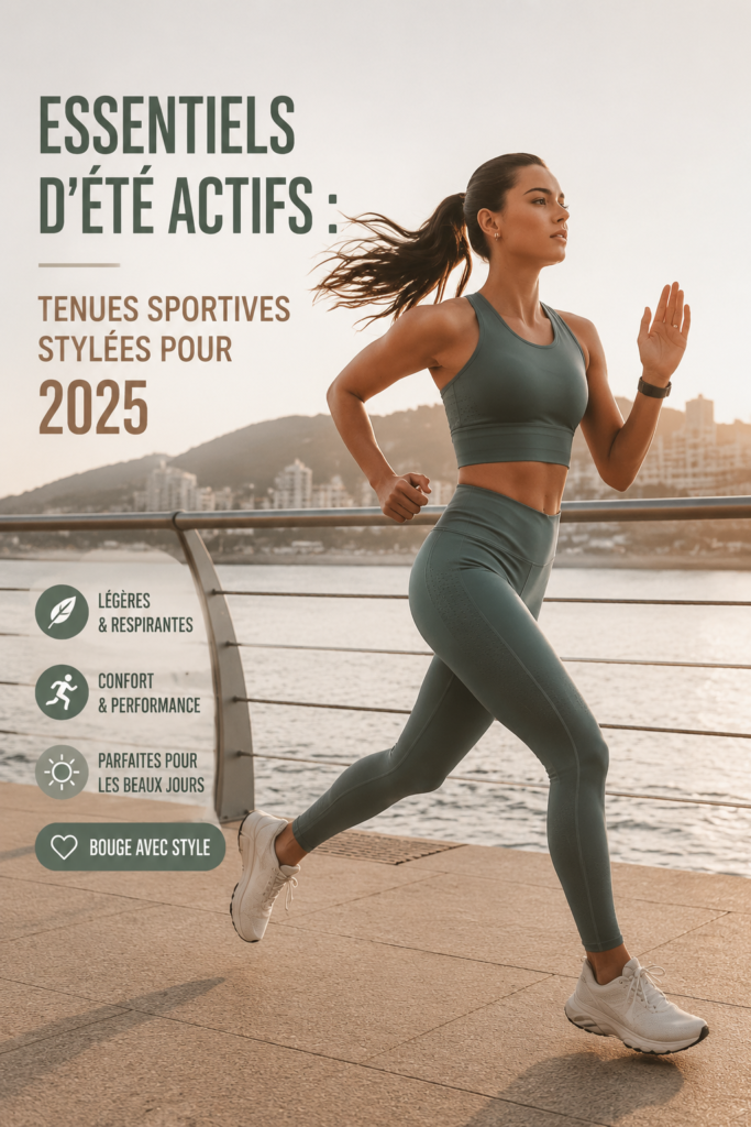 Femme portant des tenues sportives élégantes pour l'été 2025 dans un parc.