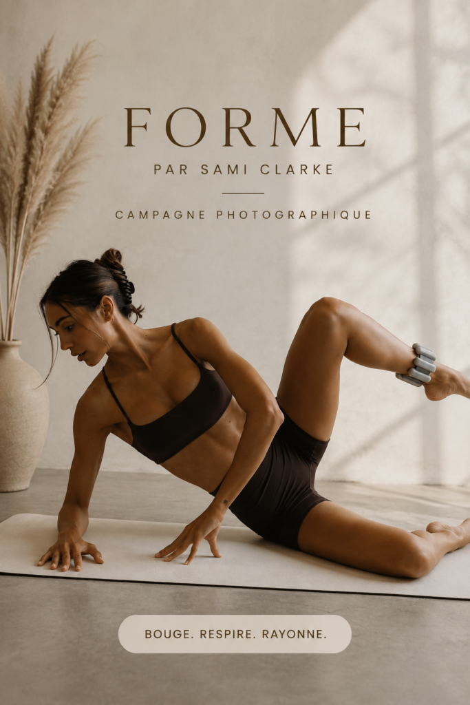 Modèle portant une tenue de la campagne Form By Sami Clarke en extérieur.