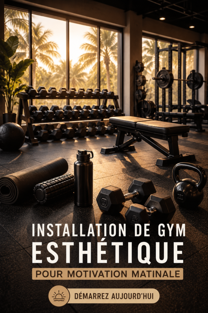 Espace de gym esthétique avec décoration minimaliste et éclairage doux