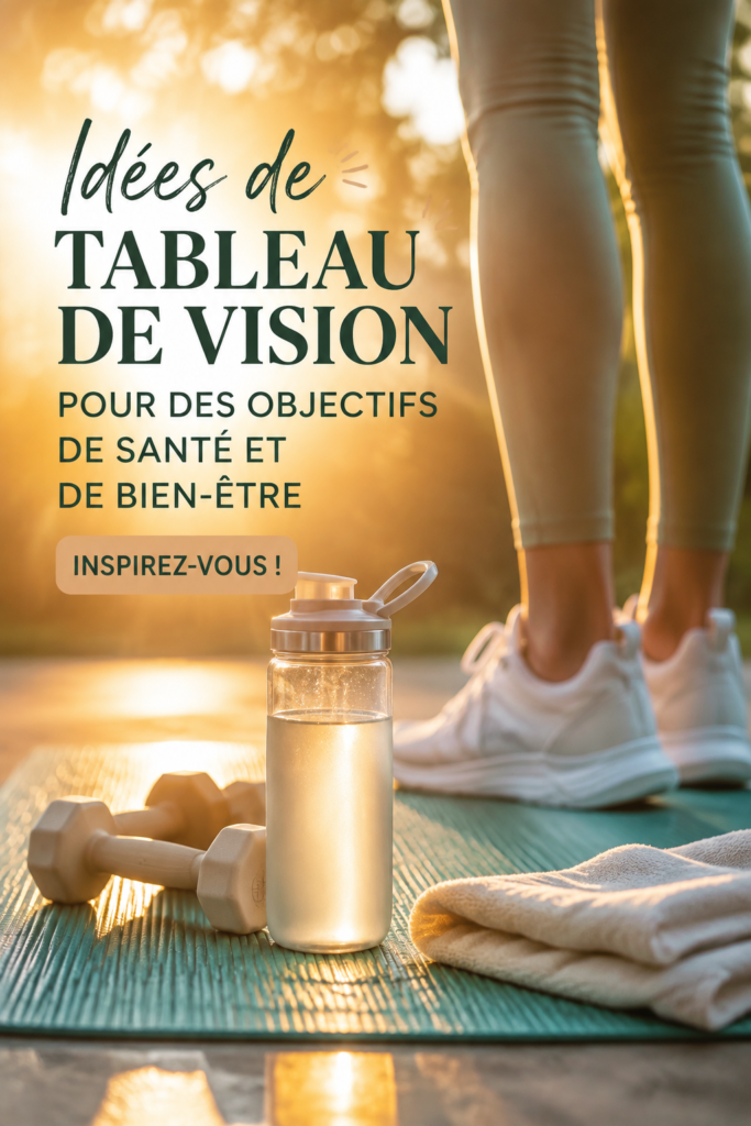 Un Vision Board coloré avec des images inspirantes sur la santé et le bien-être.