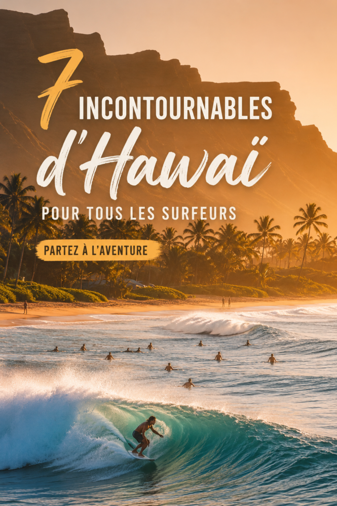 Plage de surf à Hawaï avec des vagues parfaites sous le soleil