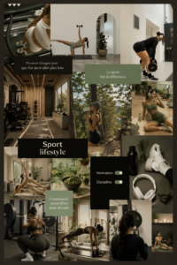 Moodboard sportif combinant vêtements et accessoires pour un style de vie actif